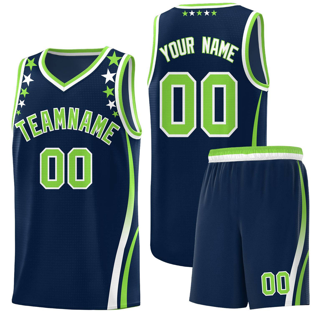 Custom Navy Shoulders Star Pattern Side Color Block Sports Uniform Basketball Jersey
