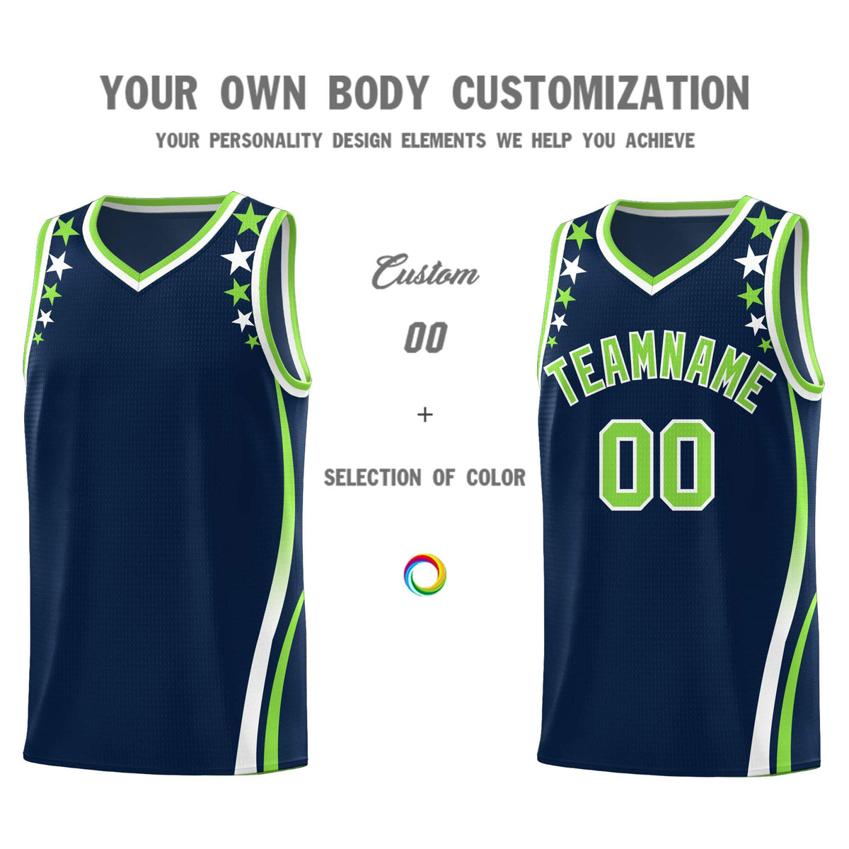 Custom Navy Shoulders Star Pattern Side Color Block Sports Uniform Basketball Jersey