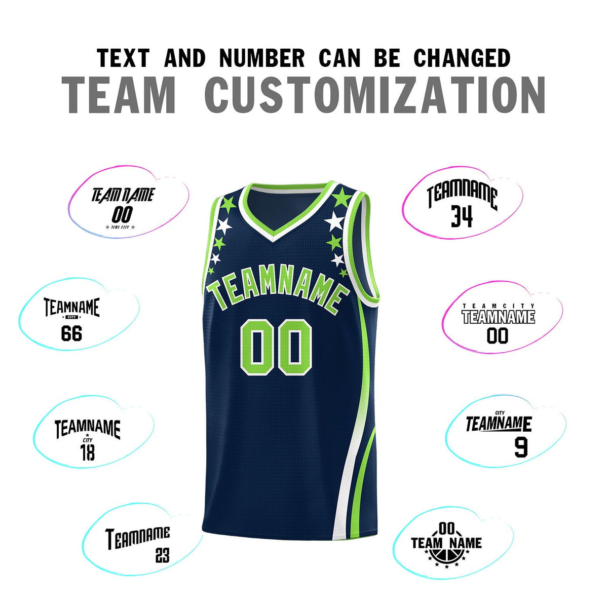 Custom Navy Shoulders Star Pattern Side Color Block Sports Uniform Basketball Jersey
