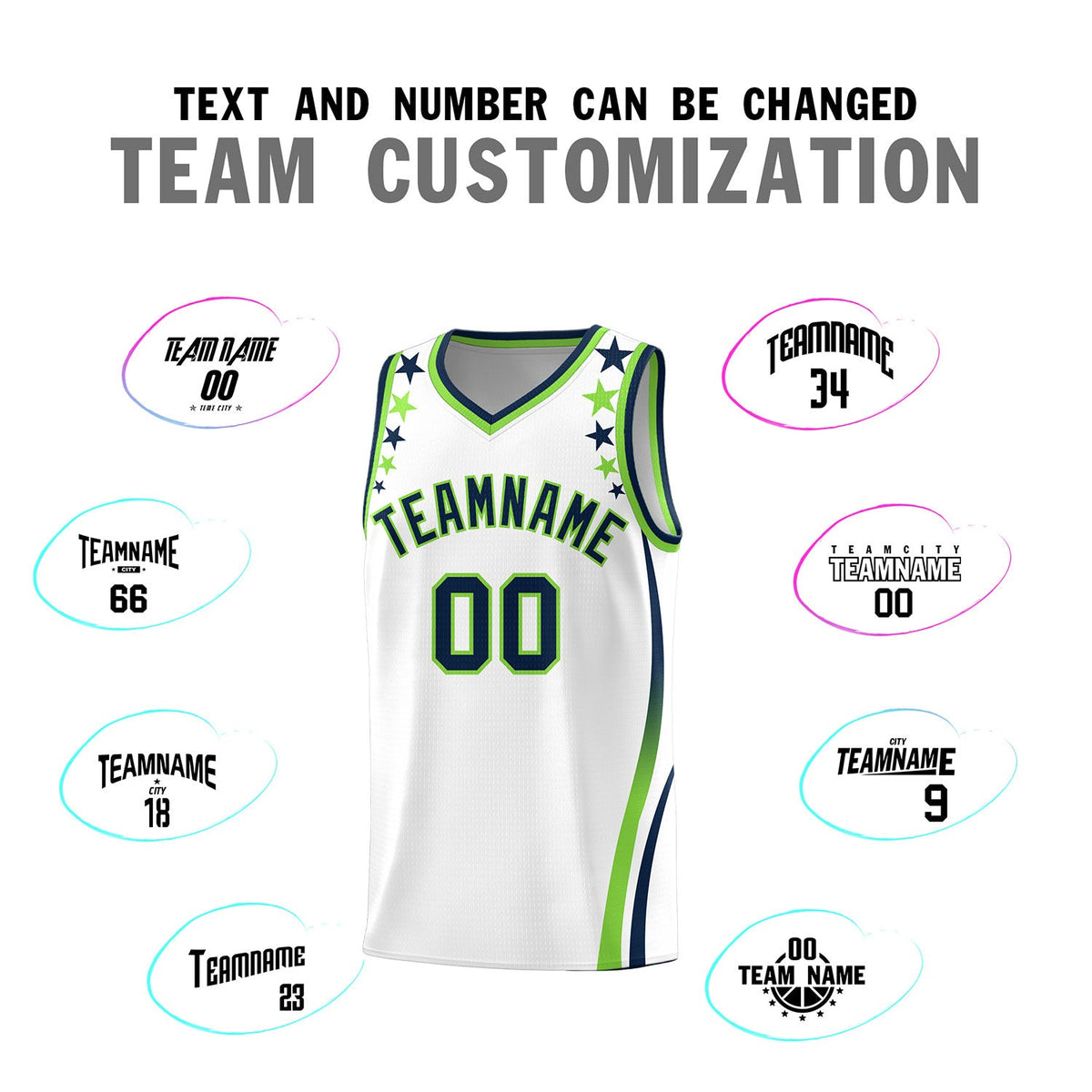 Custom White Shoulders Star Pattern Side Color Block Sports Uniform Basketball Jersey