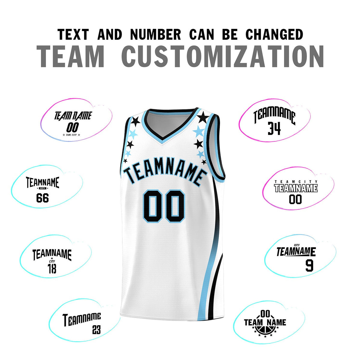 Custom White Shoulders Star Pattern Side Color Block Sports Uniform Basketball Jersey