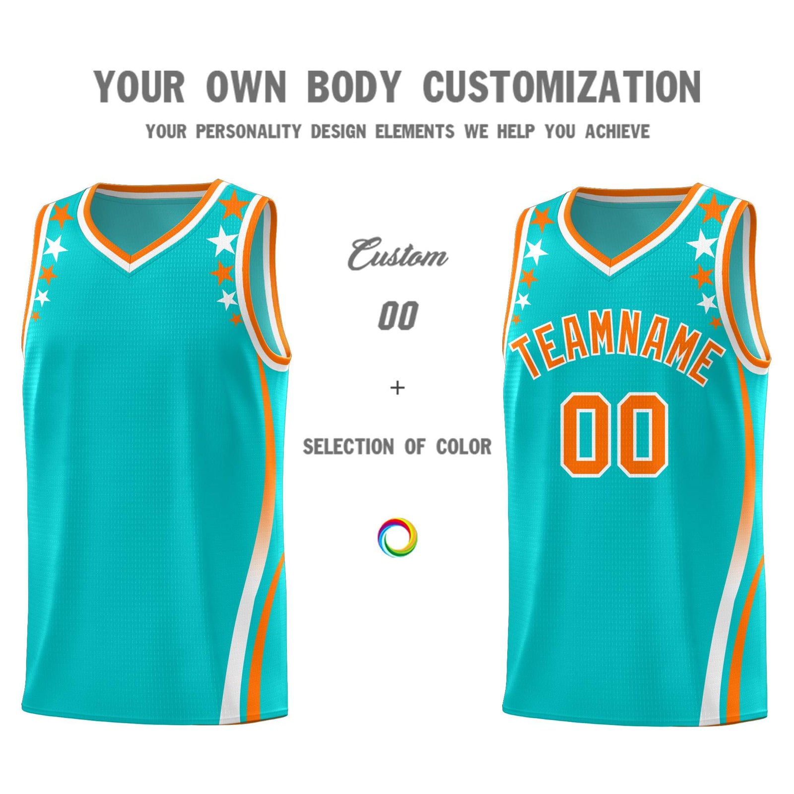 Custom Sky Blue Shoulders Star Pattern Side Color Block Sports Uniform Basketball Jersey
