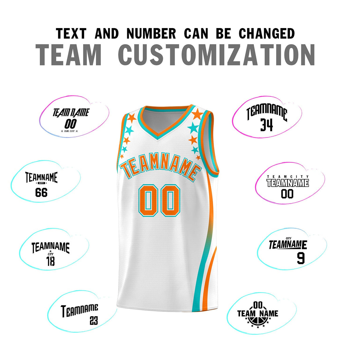 Custom White Shoulders Star Pattern Side Color Block Sports Uniform Basketball Jersey