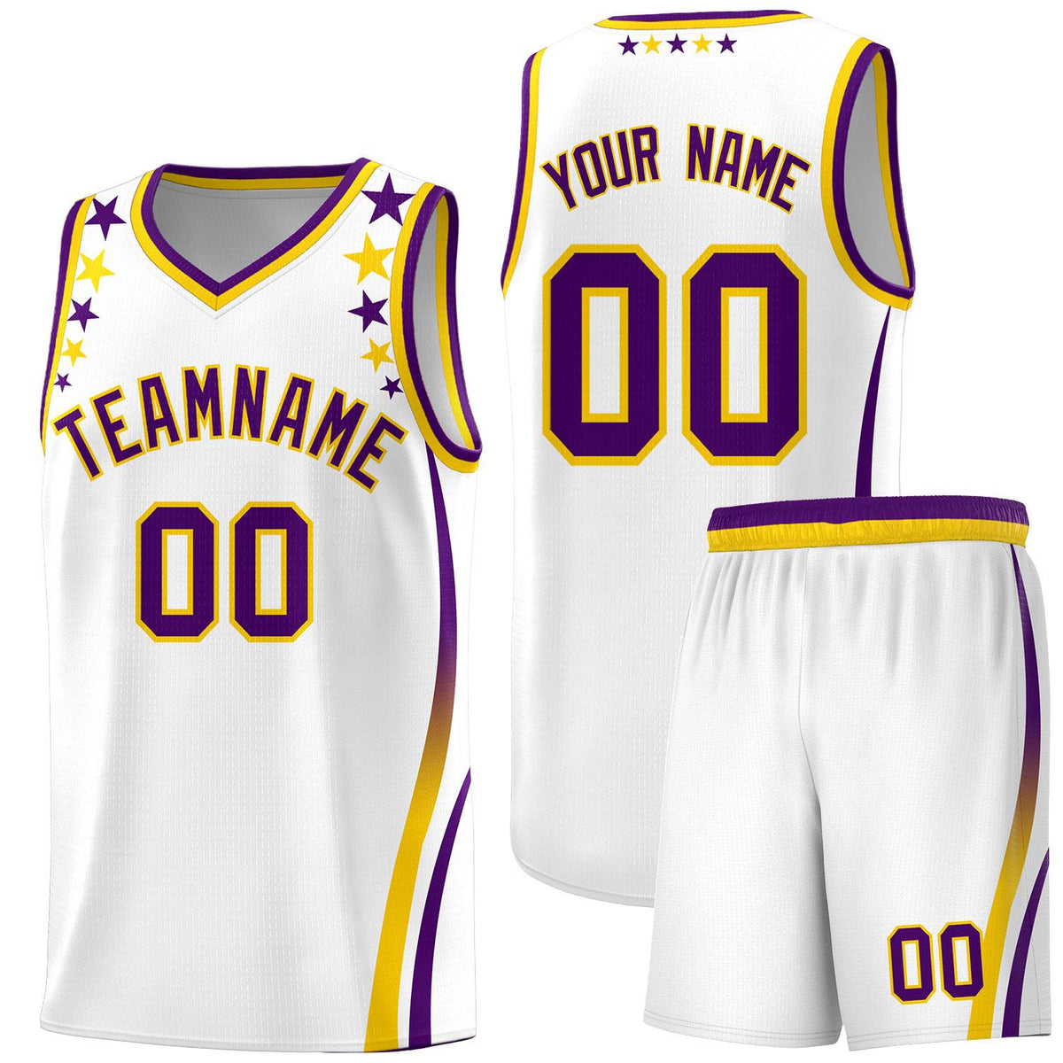 Custom White Shoulders Star Pattern Side Color Block Sports Uniform Basketball Jersey
