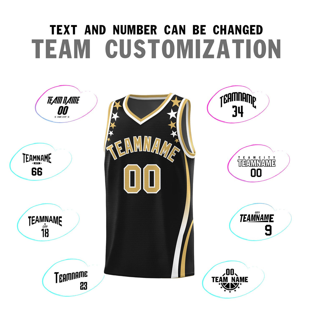 Custom Black Shoulders Star Pattern Side Color Block Sports Uniform Basketball Jersey