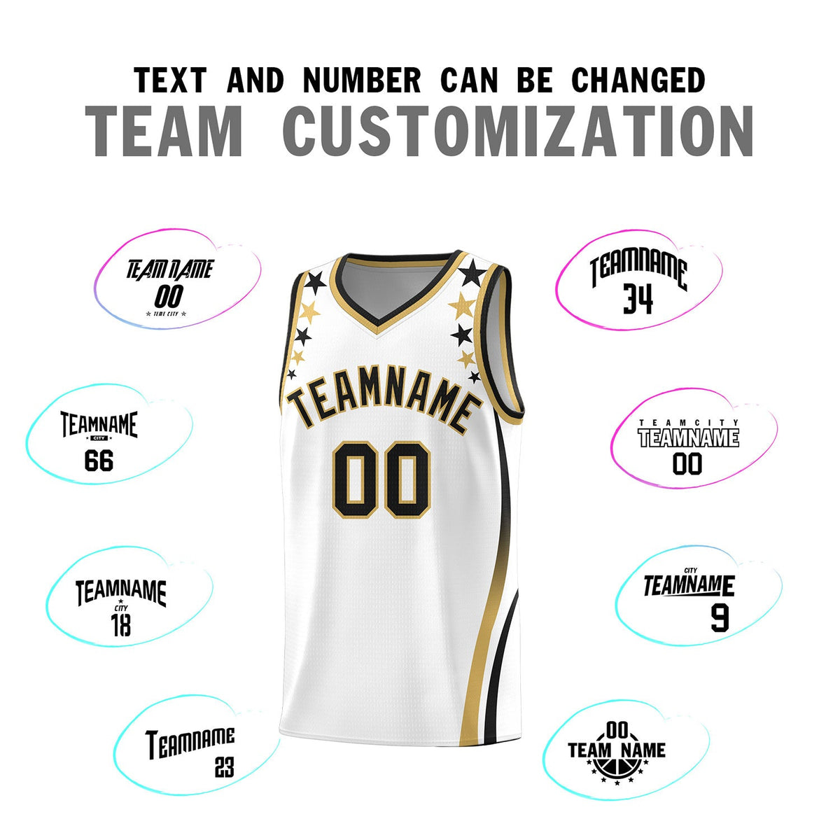 Custom White Shoulders Star Pattern Side Color Block Sports Uniform Basketball Jersey