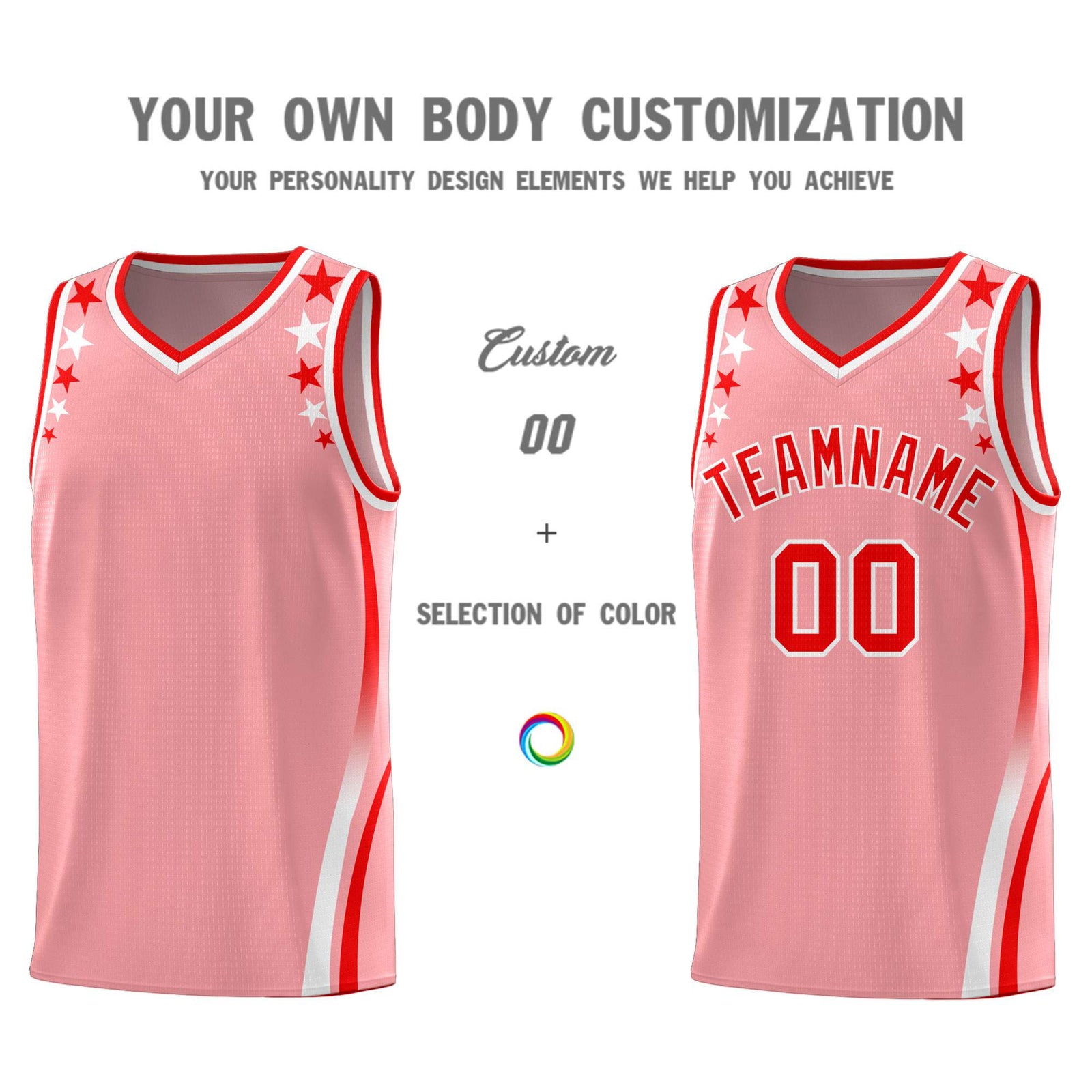 Custom Pink Shoulders Star Pattern Side Color Block Sports Uniform Basketball Jersey