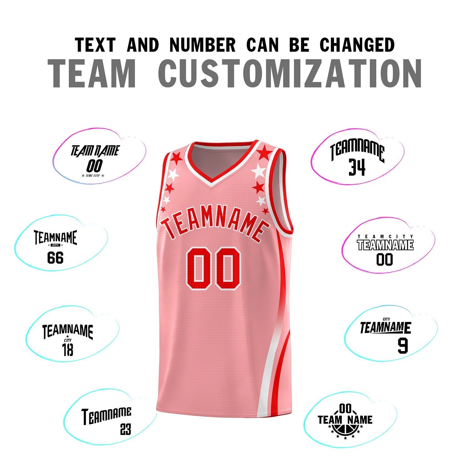 Custom Pink Shoulders Star Pattern Side Color Block Sports Uniform Basketball Jersey