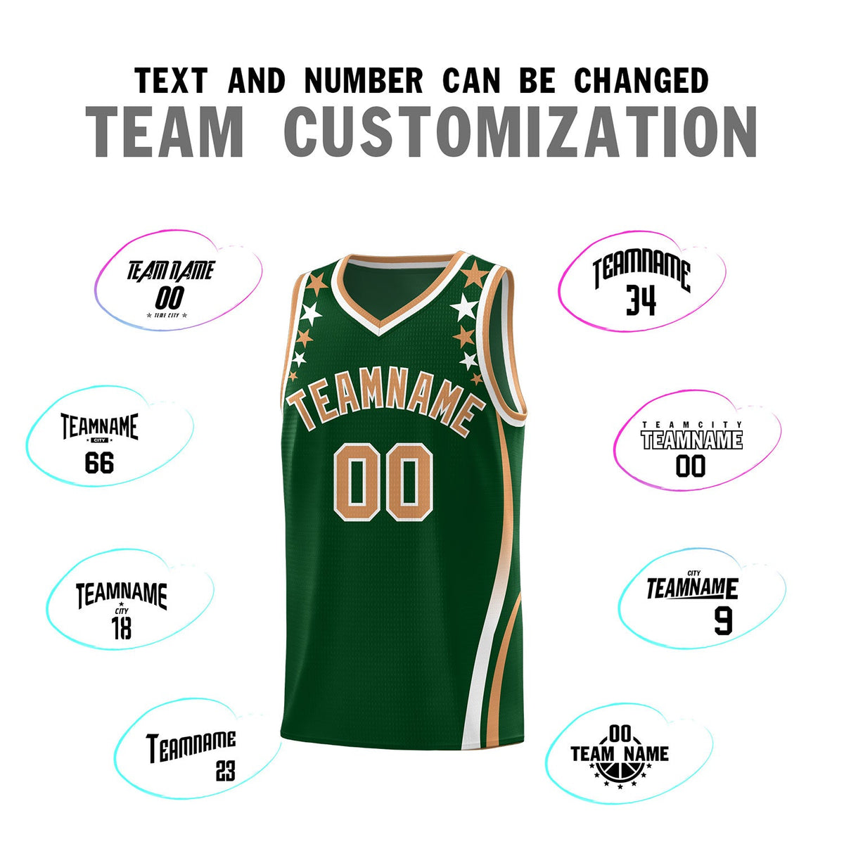Custom Green Shoulders Star Pattern Side Color Block Sports Uniform Basketball Jersey