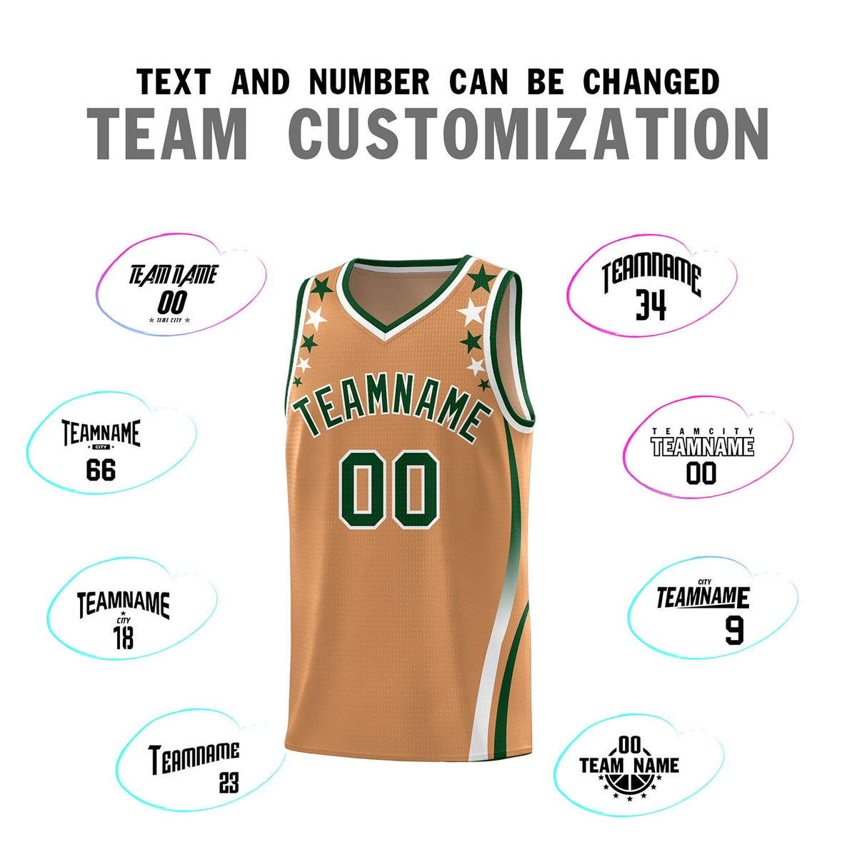 Custom Light Brown Shoulders Star Pattern Side Color Block Sports Uniform Basketball Jersey