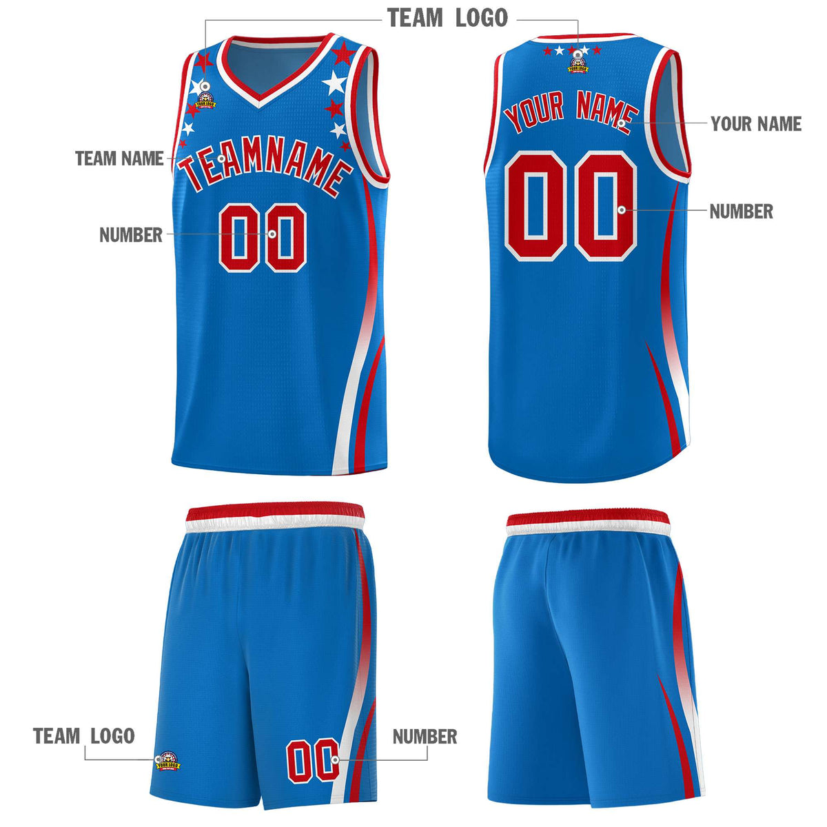 Custom Royal Shoulders Star Pattern Side Color Block Sports Uniform Basketball Jersey