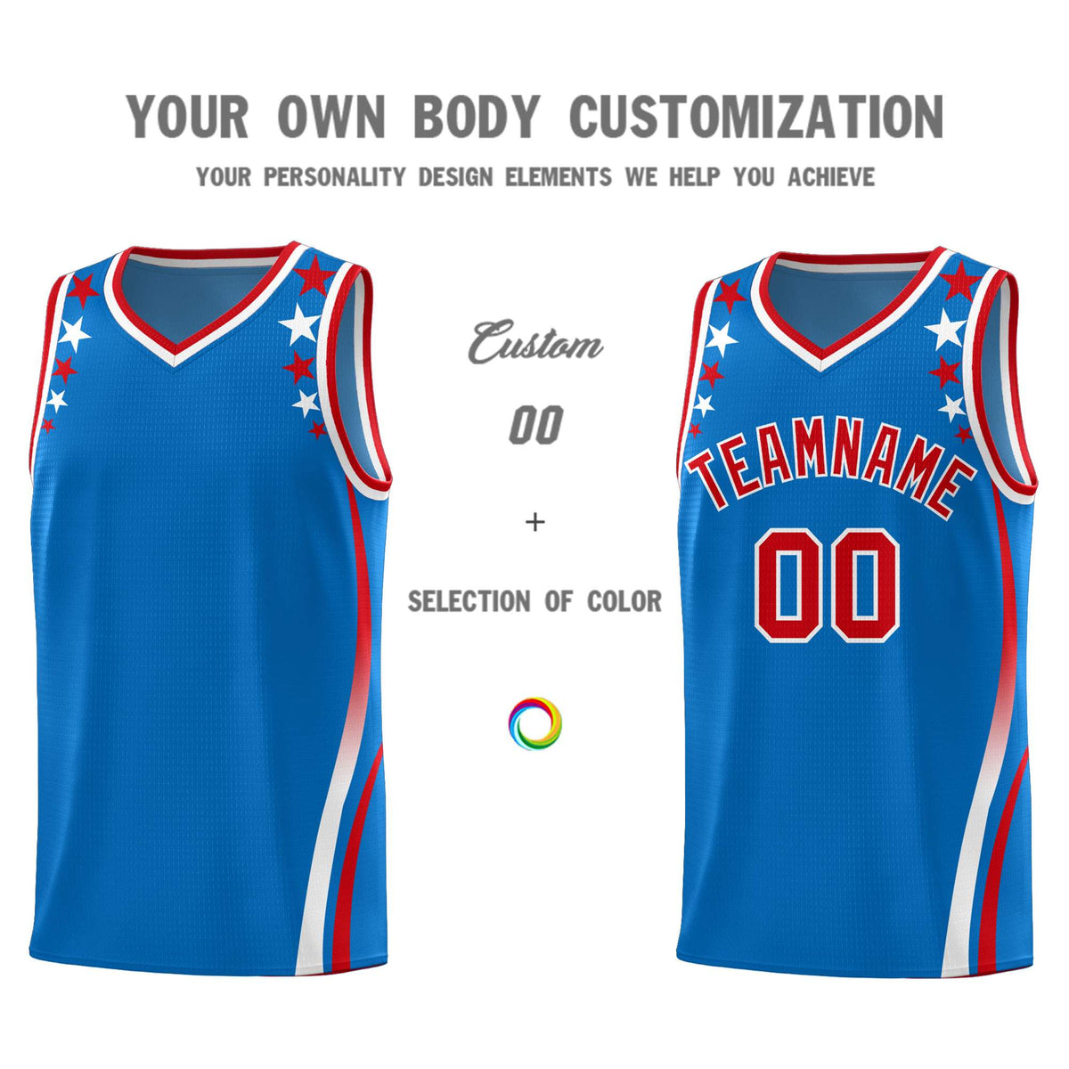 Custom Royal Shoulders Star Pattern Side Color Block Sports Uniform Basketball Jersey
