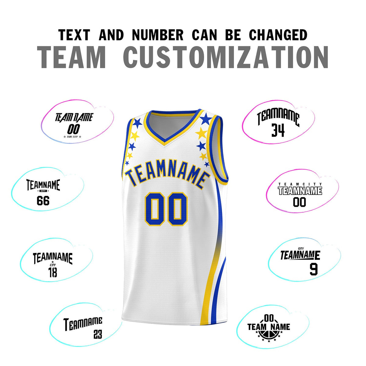 Custom White Shoulders Star Pattern Side Color Block Sports Uniform Basketball Jersey