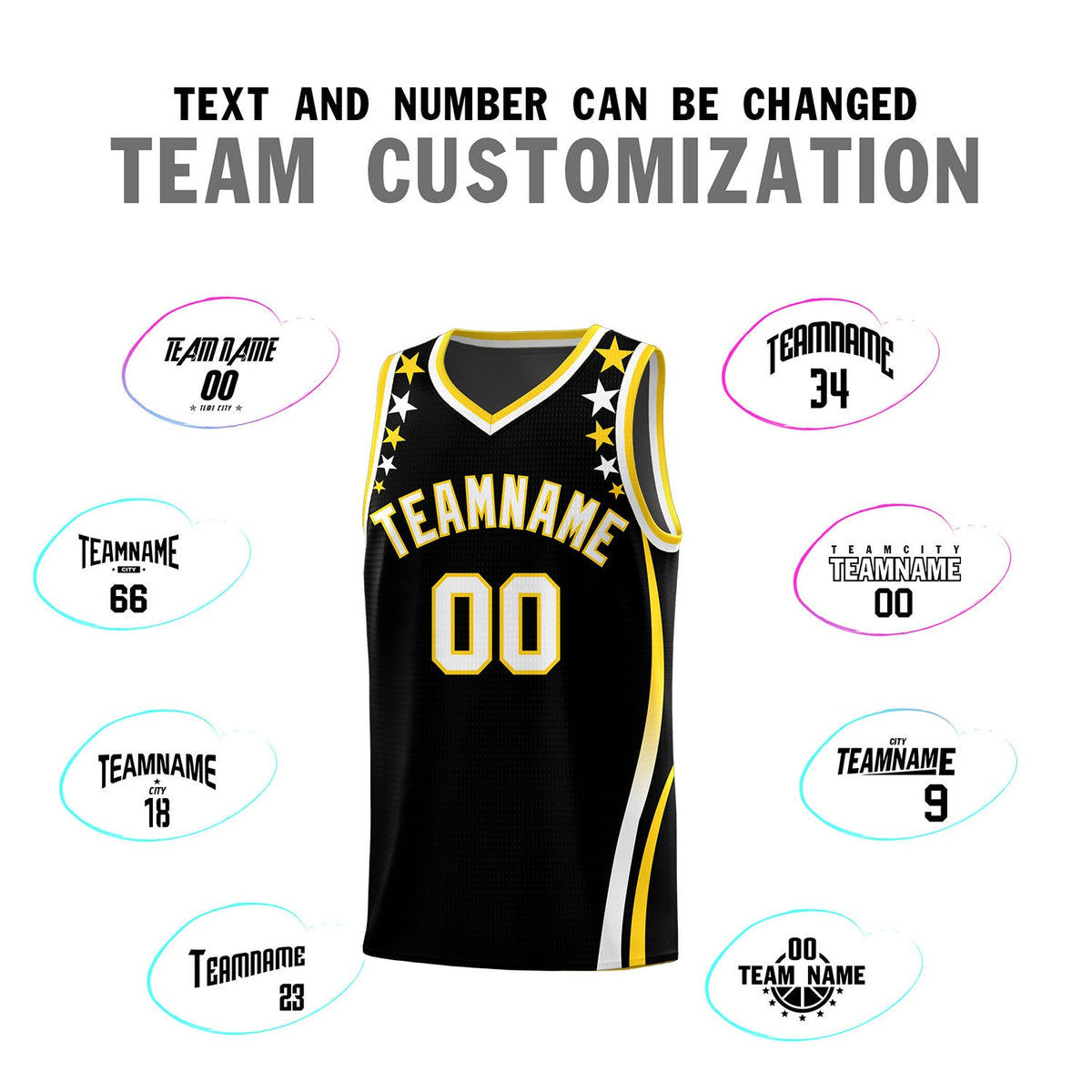 Custom Black Shoulders Star Pattern Side Color Block Sports Uniform Basketball Jersey