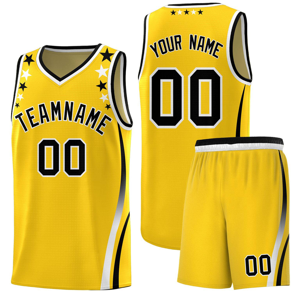 Custom Gold Shoulders Star Pattern Side Color Block Sports Uniform Basketball Jersey
