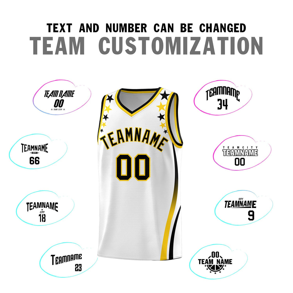 Custom White Shoulders Star Pattern Side Color Block Sports Uniform Basketball Jersey