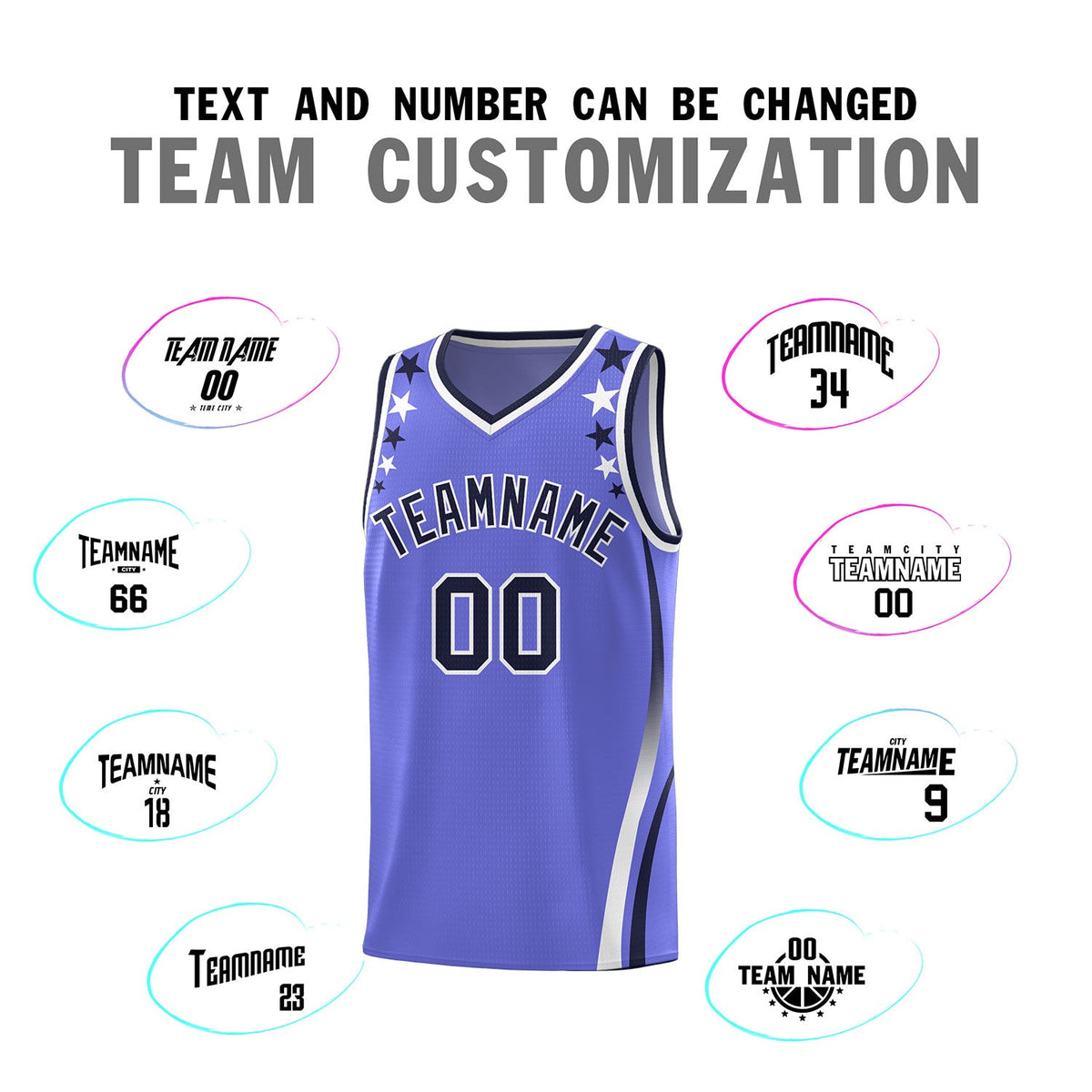 Custom Purple Shoulders Star Pattern Side Color Block Sports Uniform Basketball Jersey