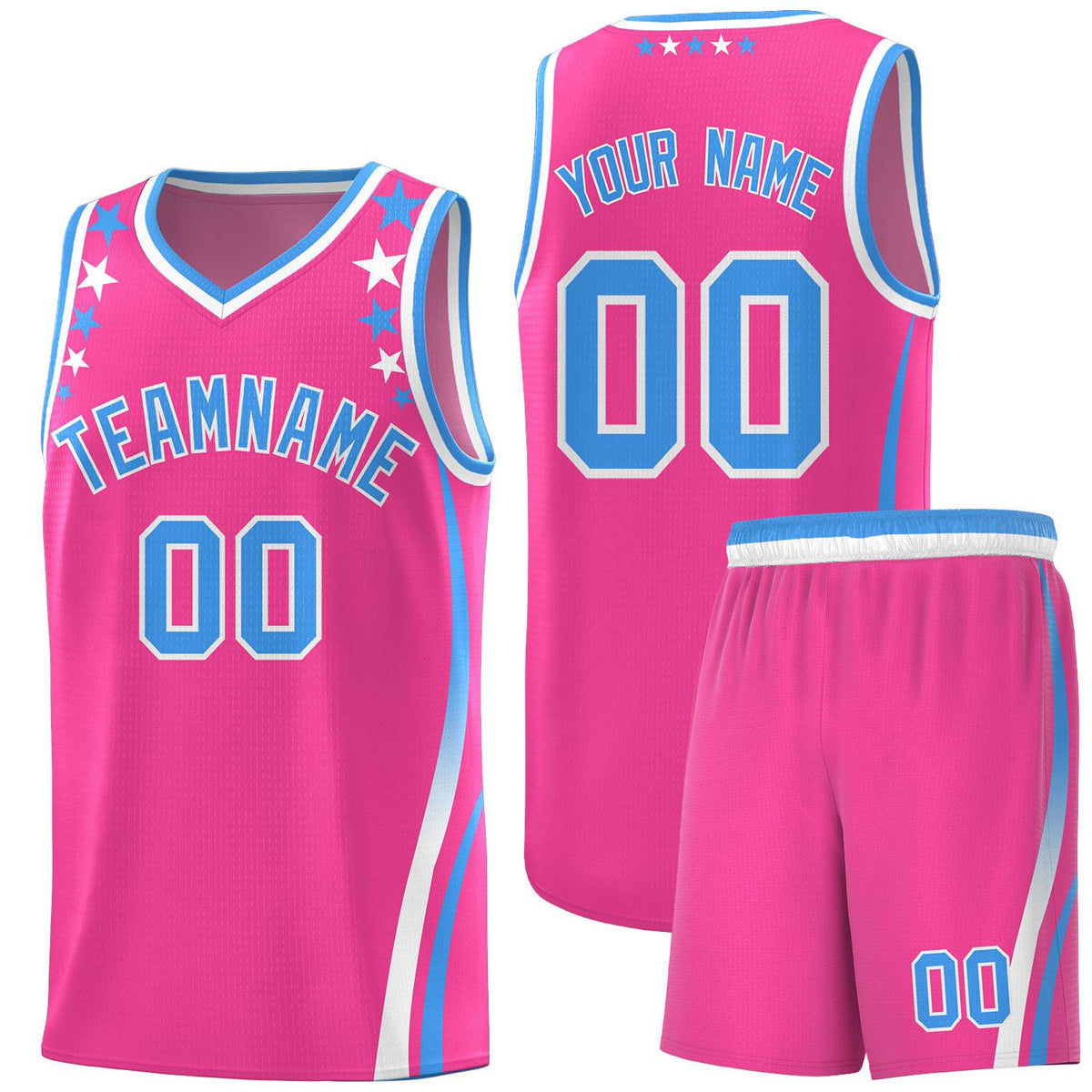 Custom Pink Shoulders Star Pattern Side Color Block Sports Uniform Basketball Jersey
