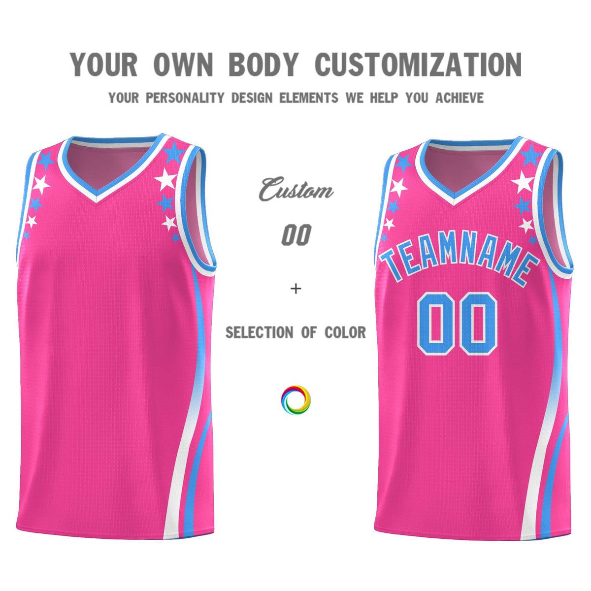 Custom Pink Shoulders Star Pattern Side Color Block Sports Uniform Basketball Jersey