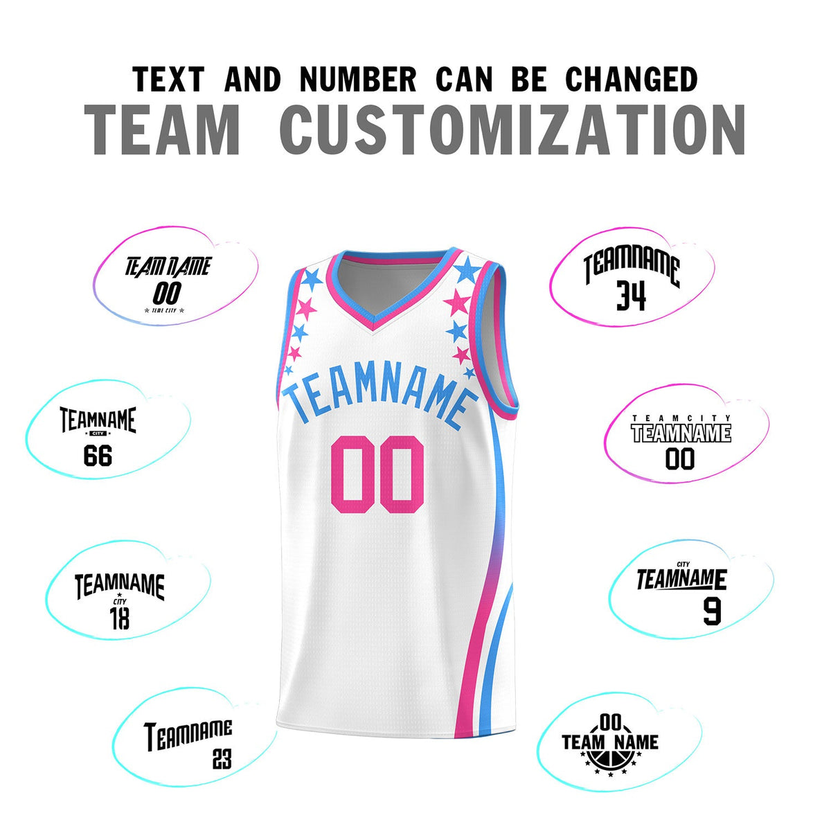Custom White Shoulders Star Pattern Side Color Block Sports Uniform Basketball Jersey