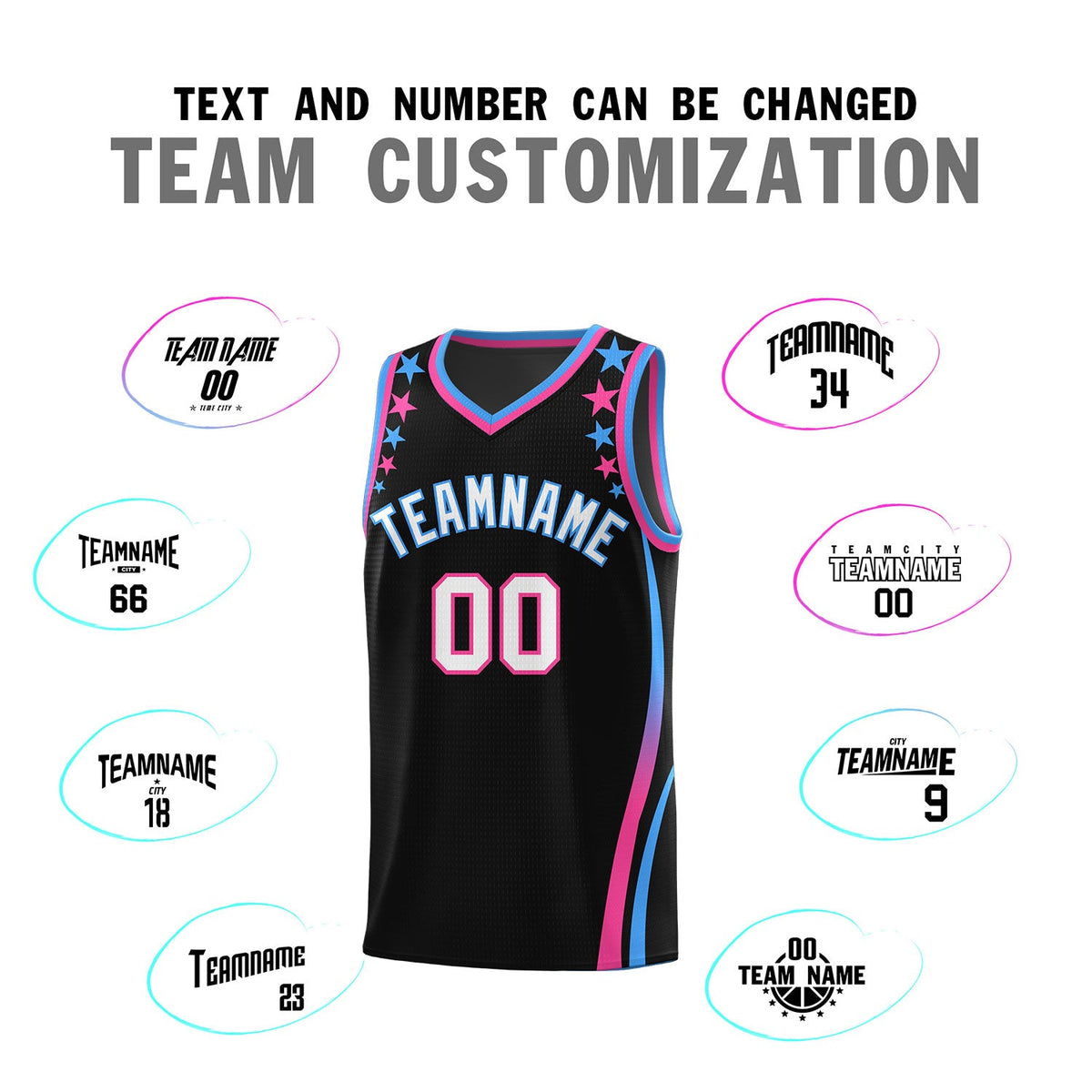 Custom Black Shoulders Star Pattern Side Color Block Sports Uniform Basketball Jersey