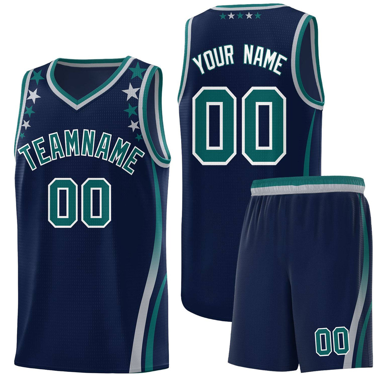 Custom Navy Shoulders Star Pattern Side Color Block Sports Uniform Basketball Jersey
