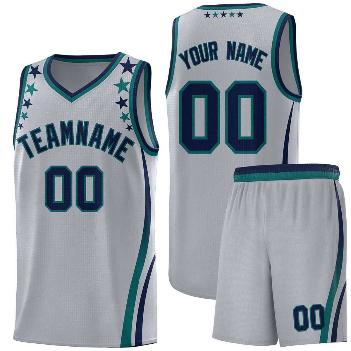 Custom Gray Shoulders Star Pattern Side Color Block Sports Uniform Basketball Jersey