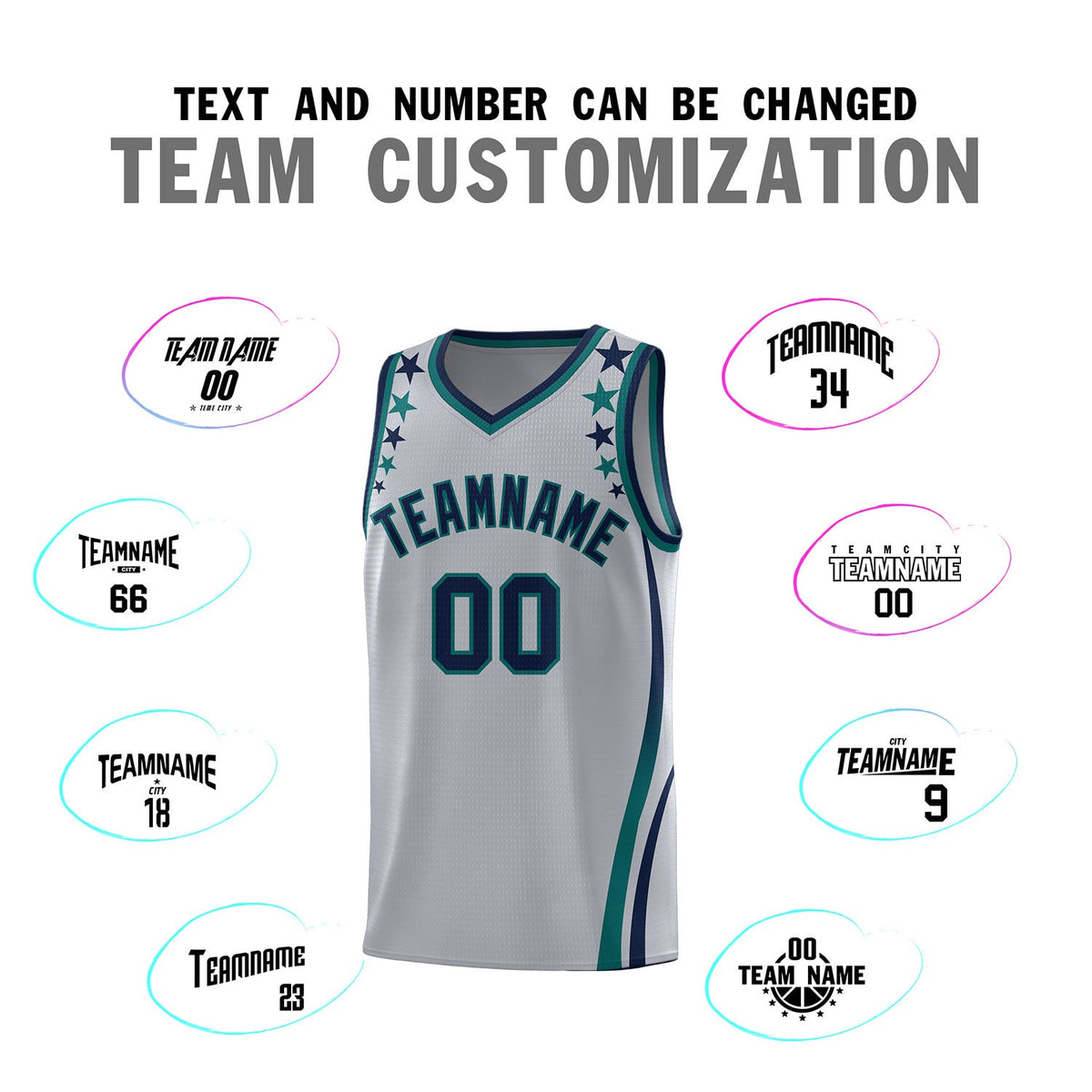 Custom Gray Shoulders Star Pattern Side Color Block Sports Uniform Basketball Jersey