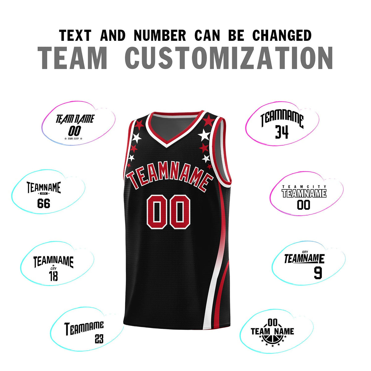 Custom Black Shoulders Star Pattern Side Color Block Sports Uniform Basketball Jersey