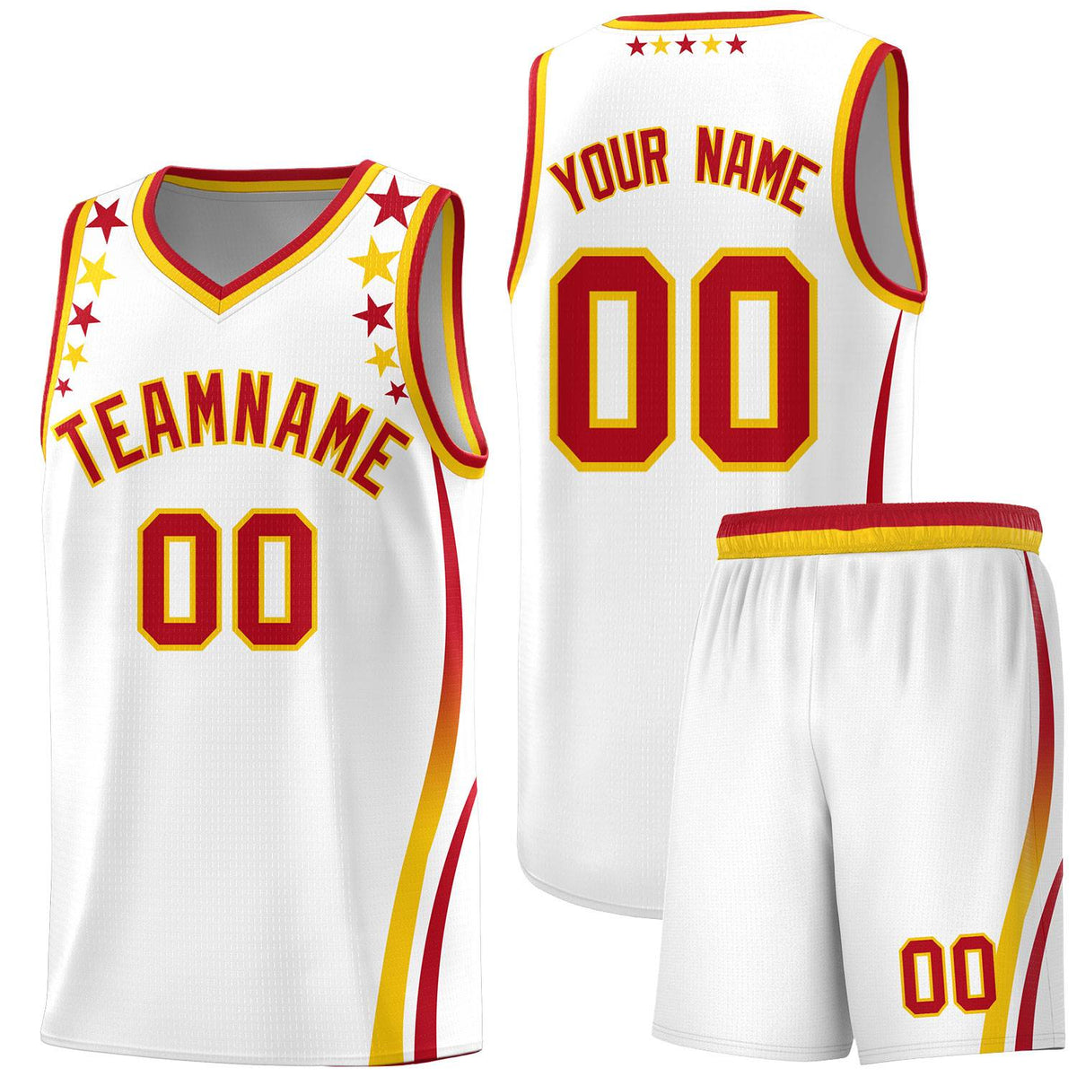 Custom White Shoulders Star Pattern Side Color Block Sports Uniform Basketball Jersey