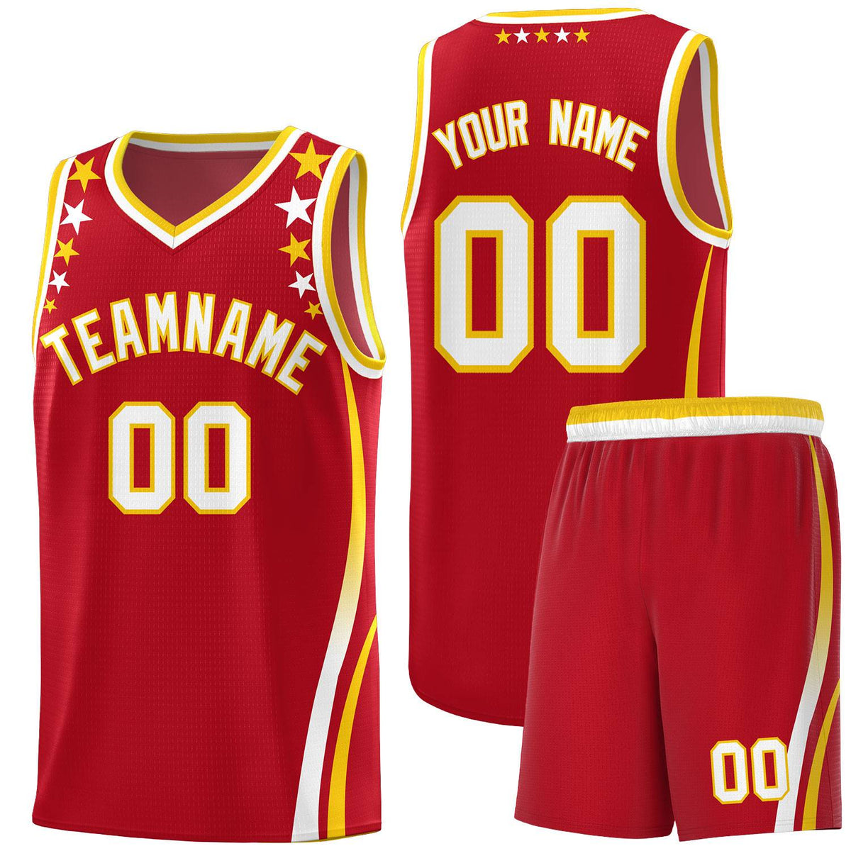 Custom Red Shoulders Star Pattern Side Color Block Sports Uniform Basketball Jersey
