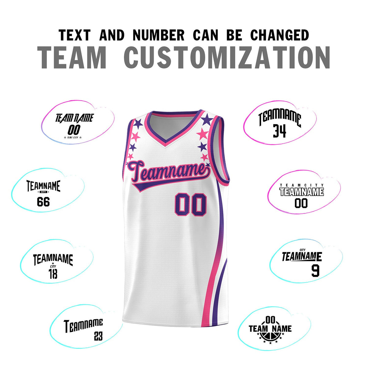 Custom White Shoulders Star Pattern Side Color Block Sports Uniform Basketball Jersey