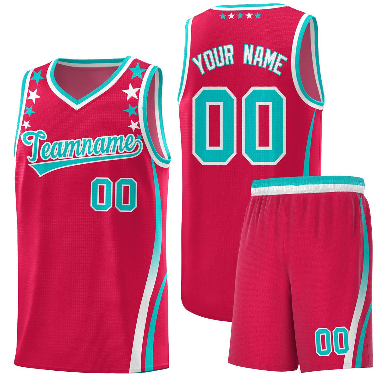 Custom Red Shoulders Star Pattern Side Color Block Sports Uniform Basketball Jersey