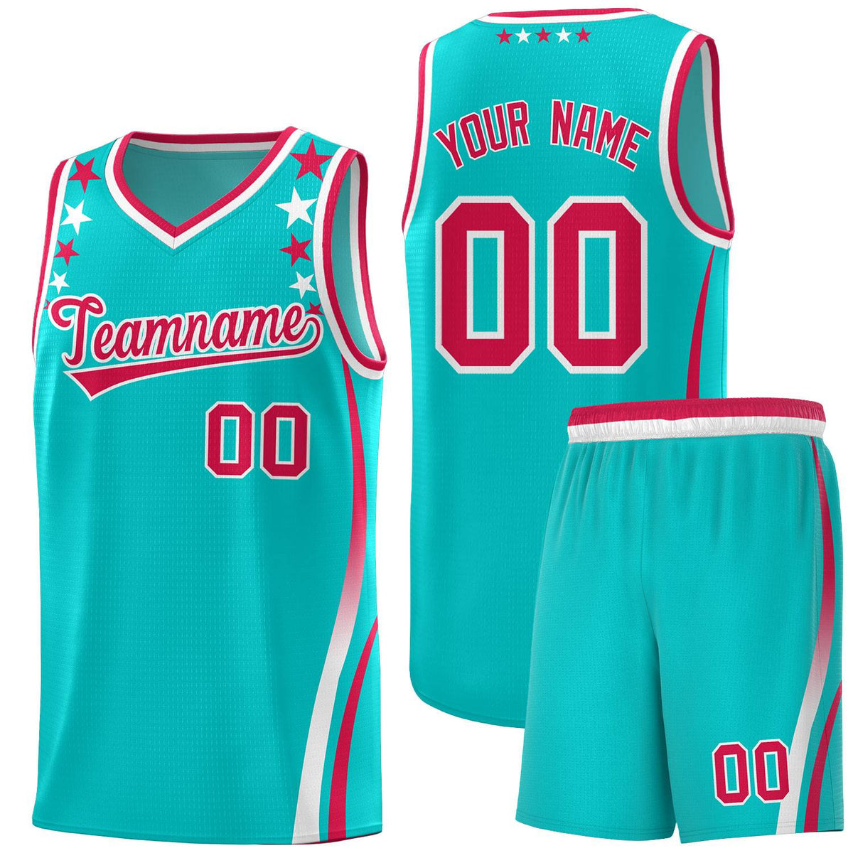 Custom Sky Blue Shoulders Star Pattern Side Color Block Sports Uniform Basketball Jersey