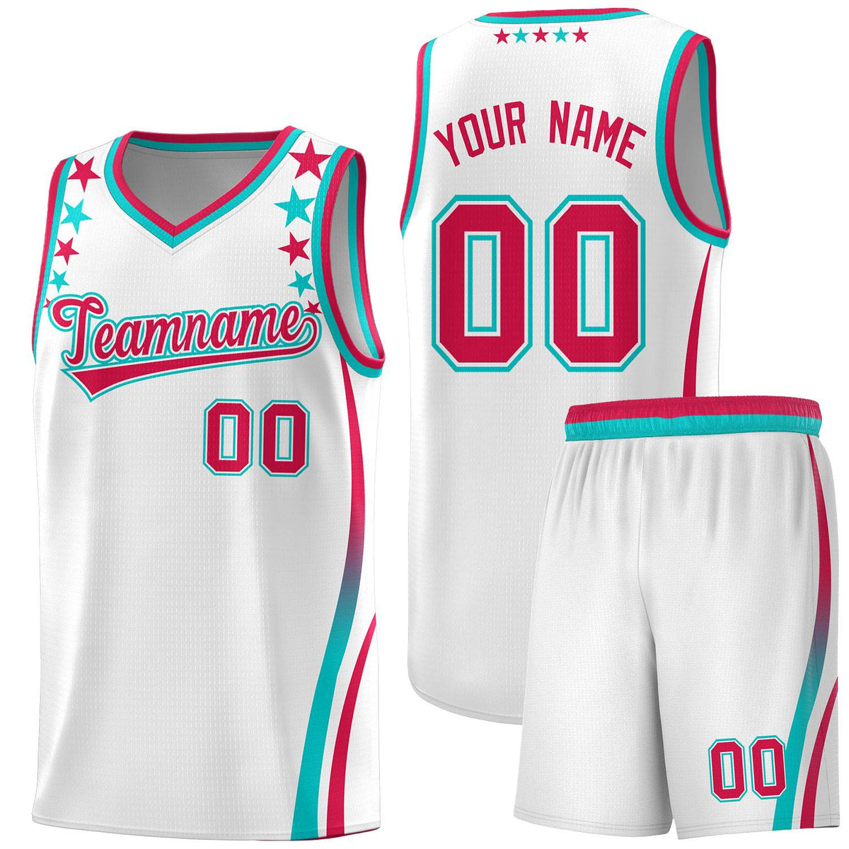 Custom White Shoulders Star Pattern Side Color Block Sports Uniform Basketball Jersey