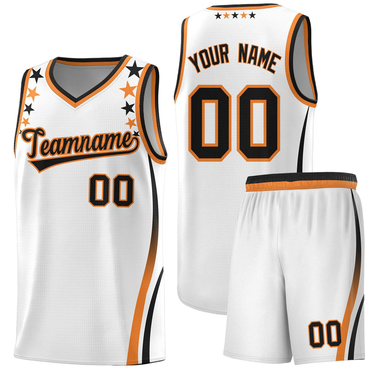 Custom White Shoulders Star Pattern Side Color Block Sports Uniform Basketball Jersey