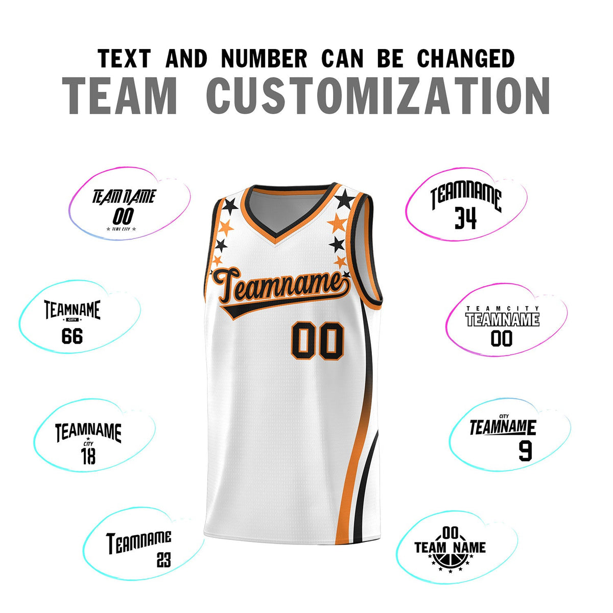 Custom White Shoulders Star Pattern Side Color Block Sports Uniform Basketball Jersey