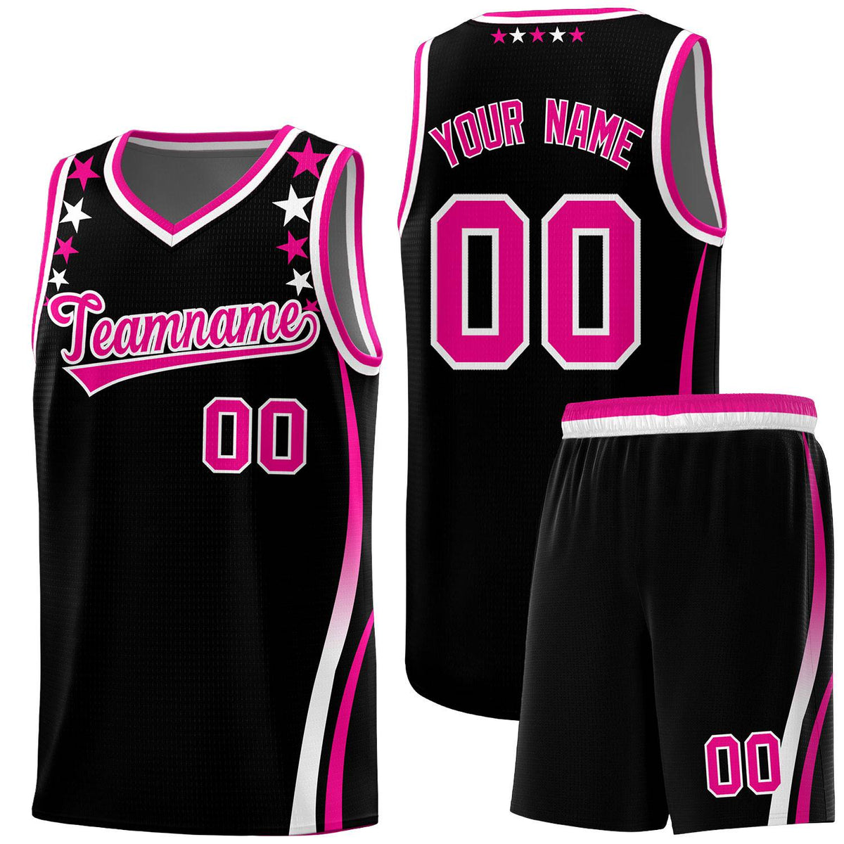 Custom Black Shoulders Star Pattern Side Color Block Sports Uniform Basketball Jersey