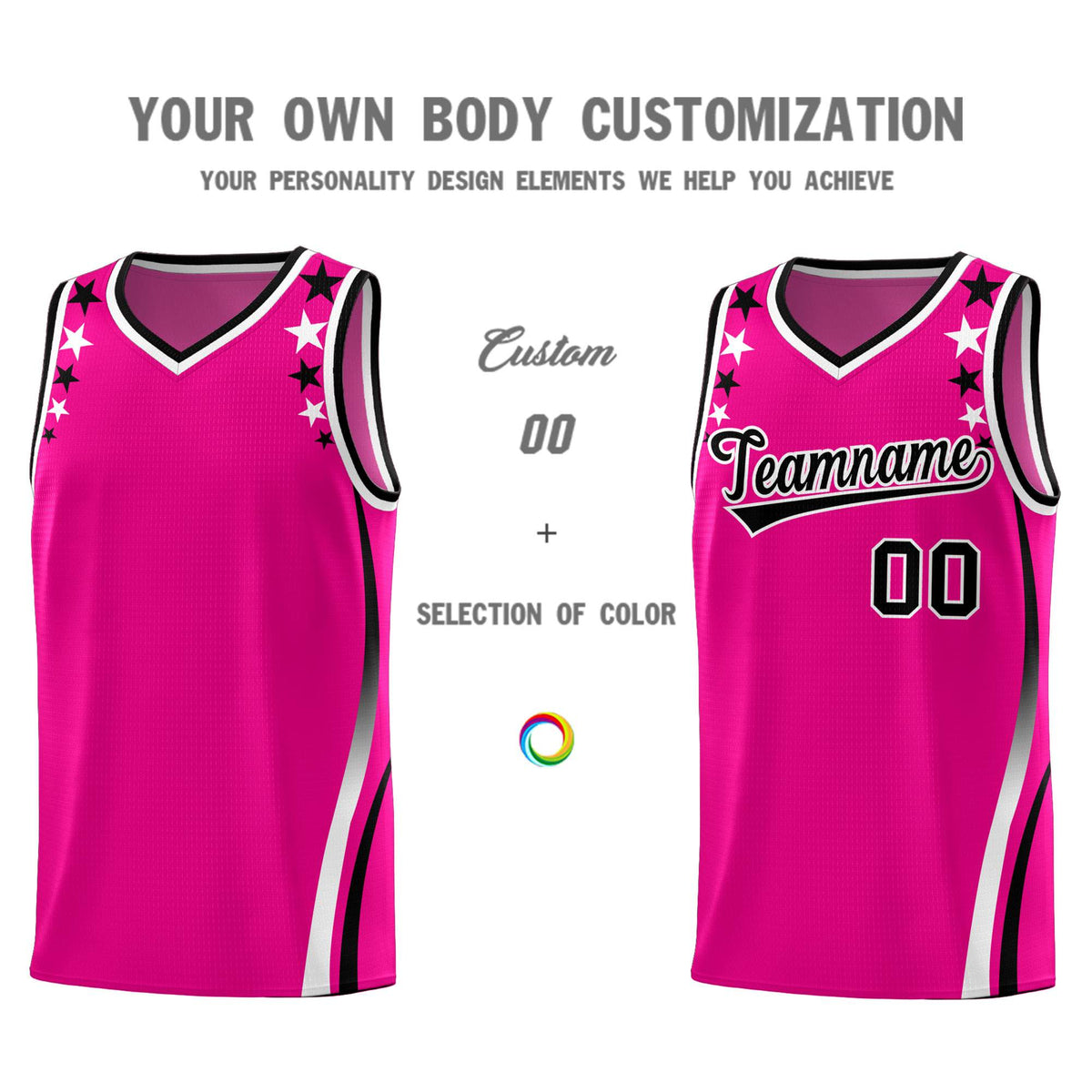 Custom Red Shoulders Star Pattern Side Color Block Sports Uniform Basketball Jersey