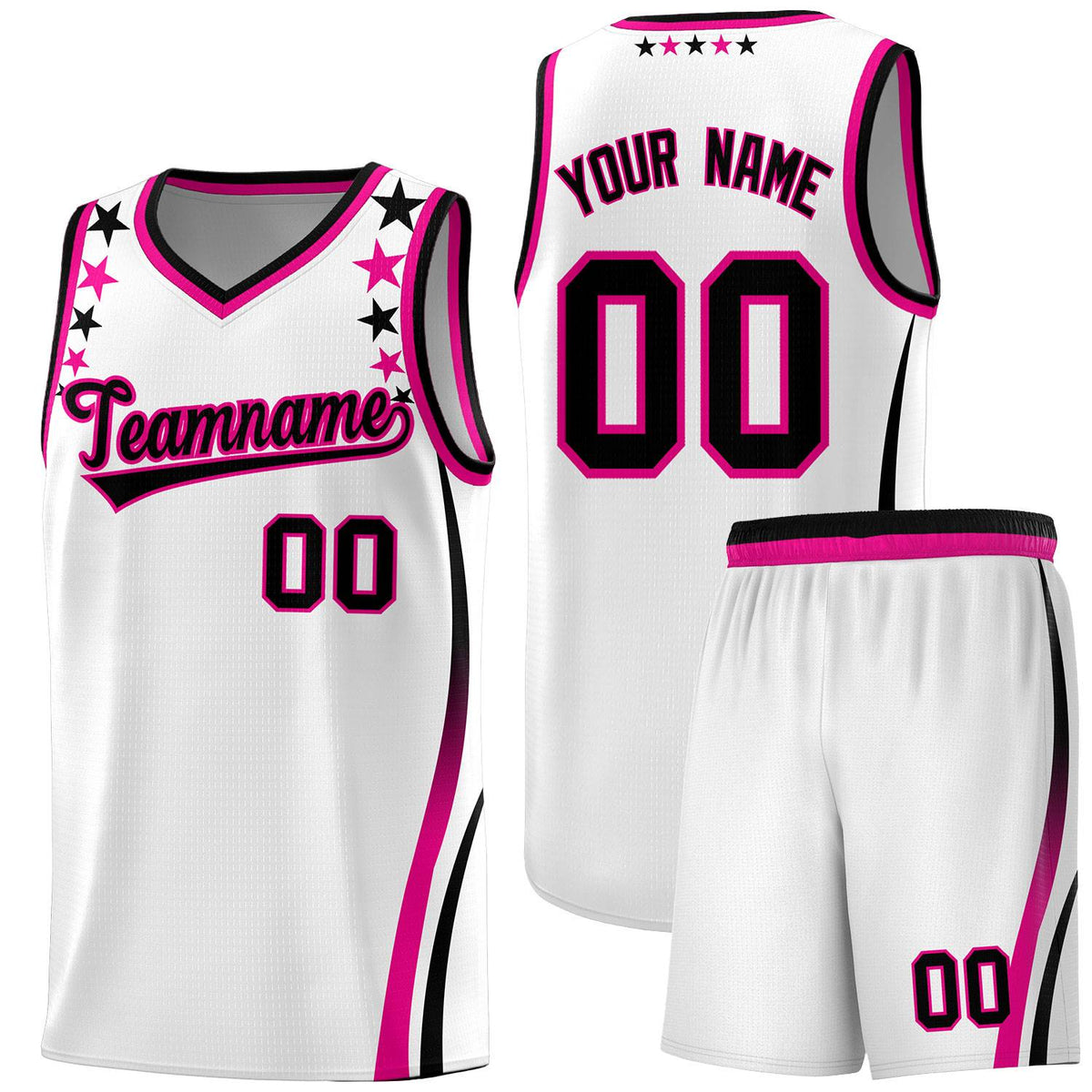 Custom White Shoulders Star Pattern Side Color Block Sports Uniform Basketball Jersey