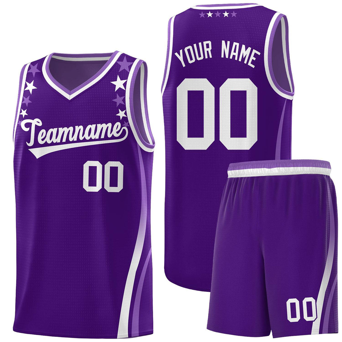 Custom Purple Shoulders Star Pattern Side Color Block Sports Uniform Basketball Jersey