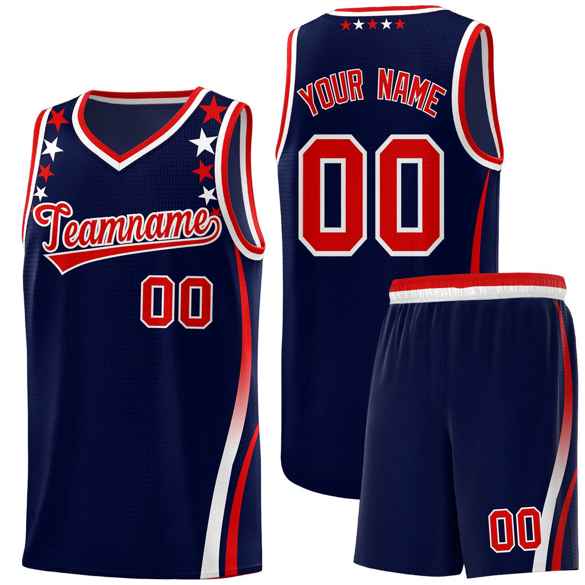 Custom Navy Shoulders Star Pattern Side Color Block Sports Uniform Basketball Jersey