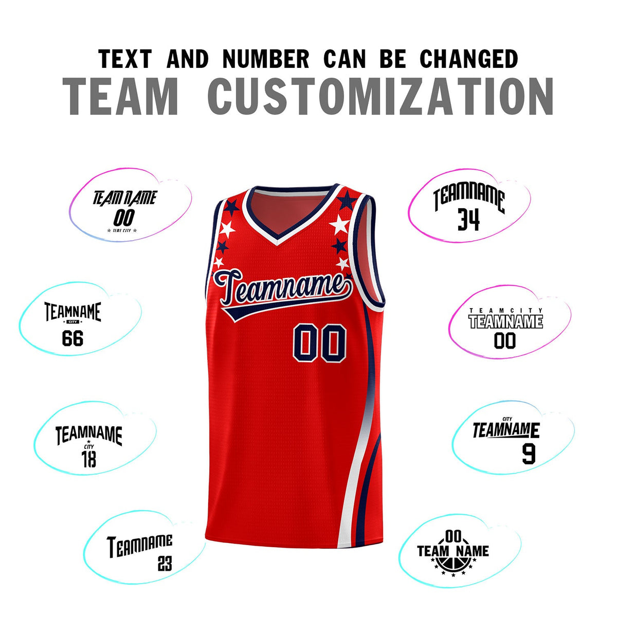 Custom Red Shoulders Star Pattern Side Color Block Sports Uniform Basketball Jersey