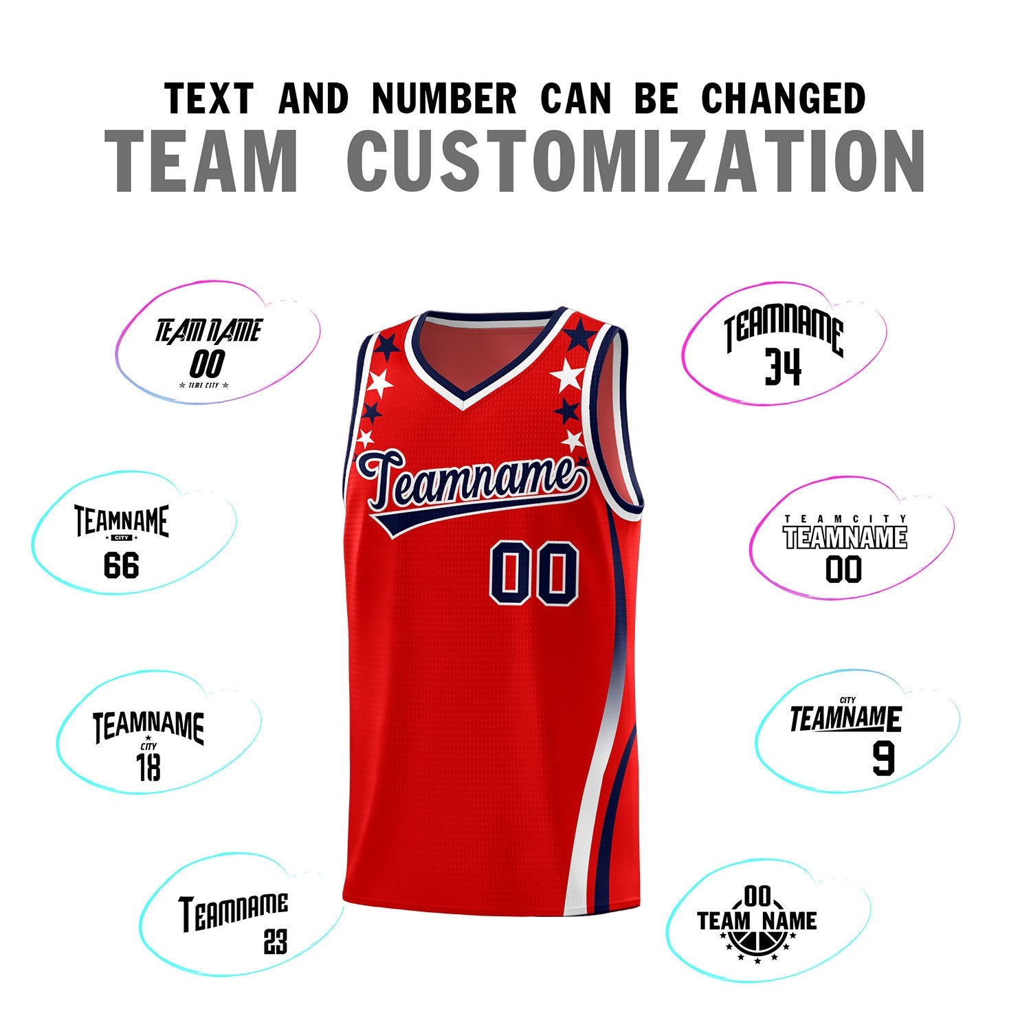 Custom Red Shoulders Star Pattern Side Color Block Sports Uniform Basketball Jersey