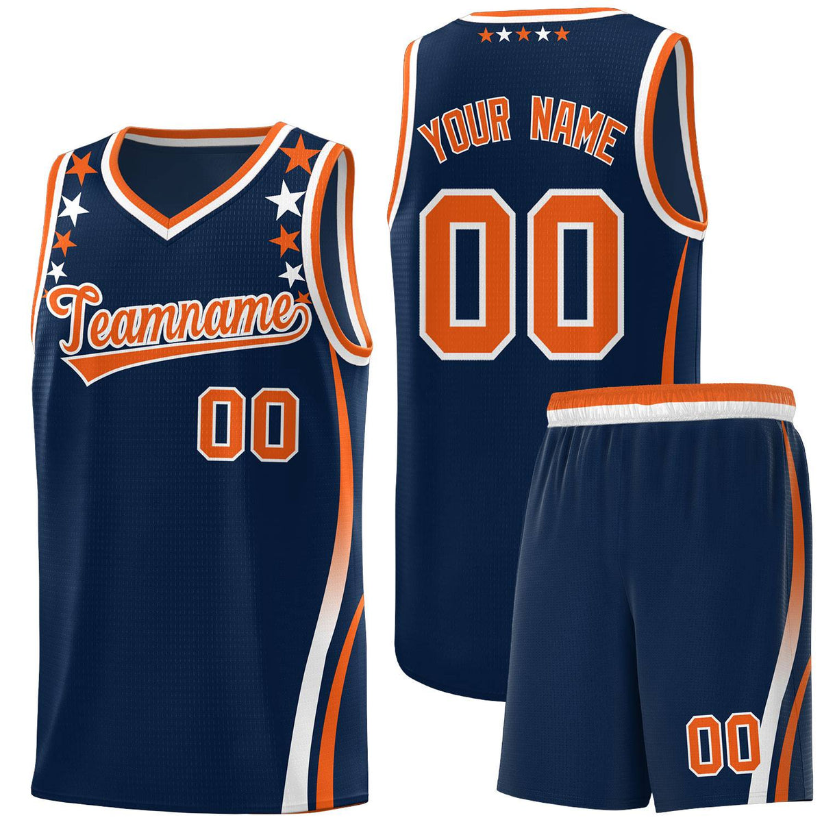 Custom Navy Shoulders Star Pattern Side Color Block Sports Uniform Basketball Jersey