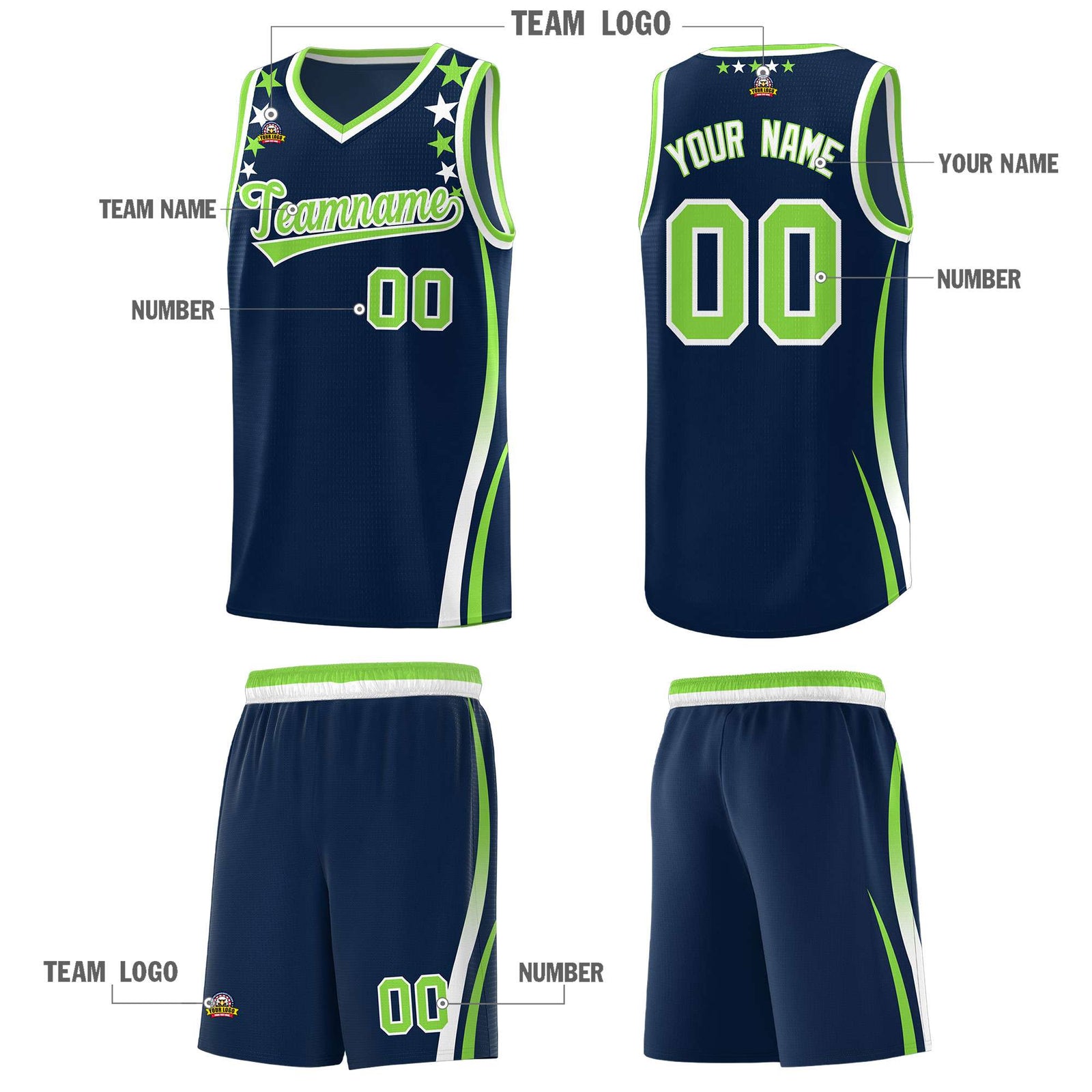 Custom Navy Shoulders Star Pattern Side Color Block Sports Uniform Basketball Jersey
