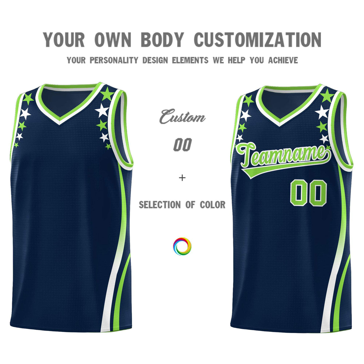 Custom Navy Shoulders Star Pattern Side Color Block Sports Uniform Basketball Jersey