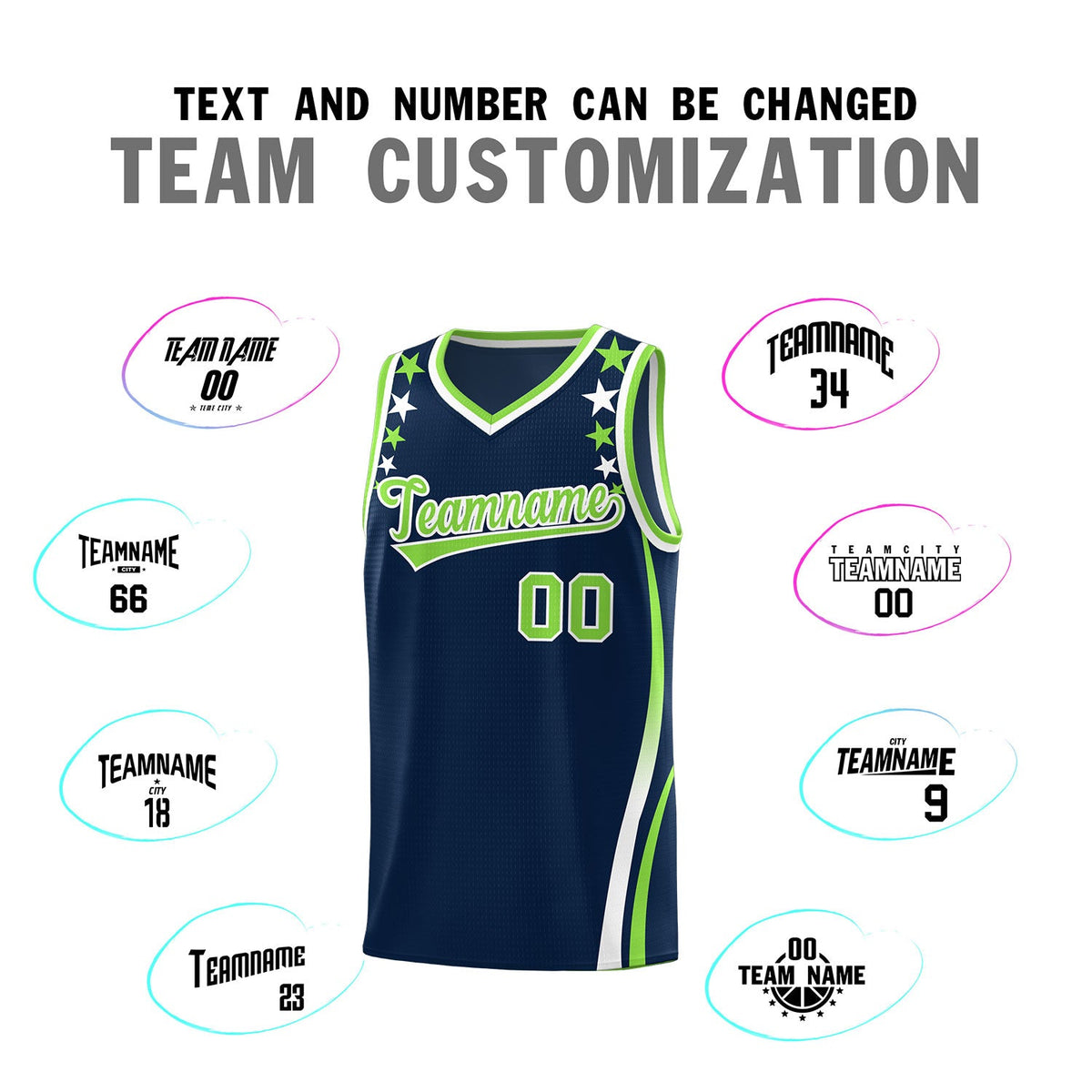 Custom Navy Shoulders Star Pattern Side Color Block Sports Uniform Basketball Jersey