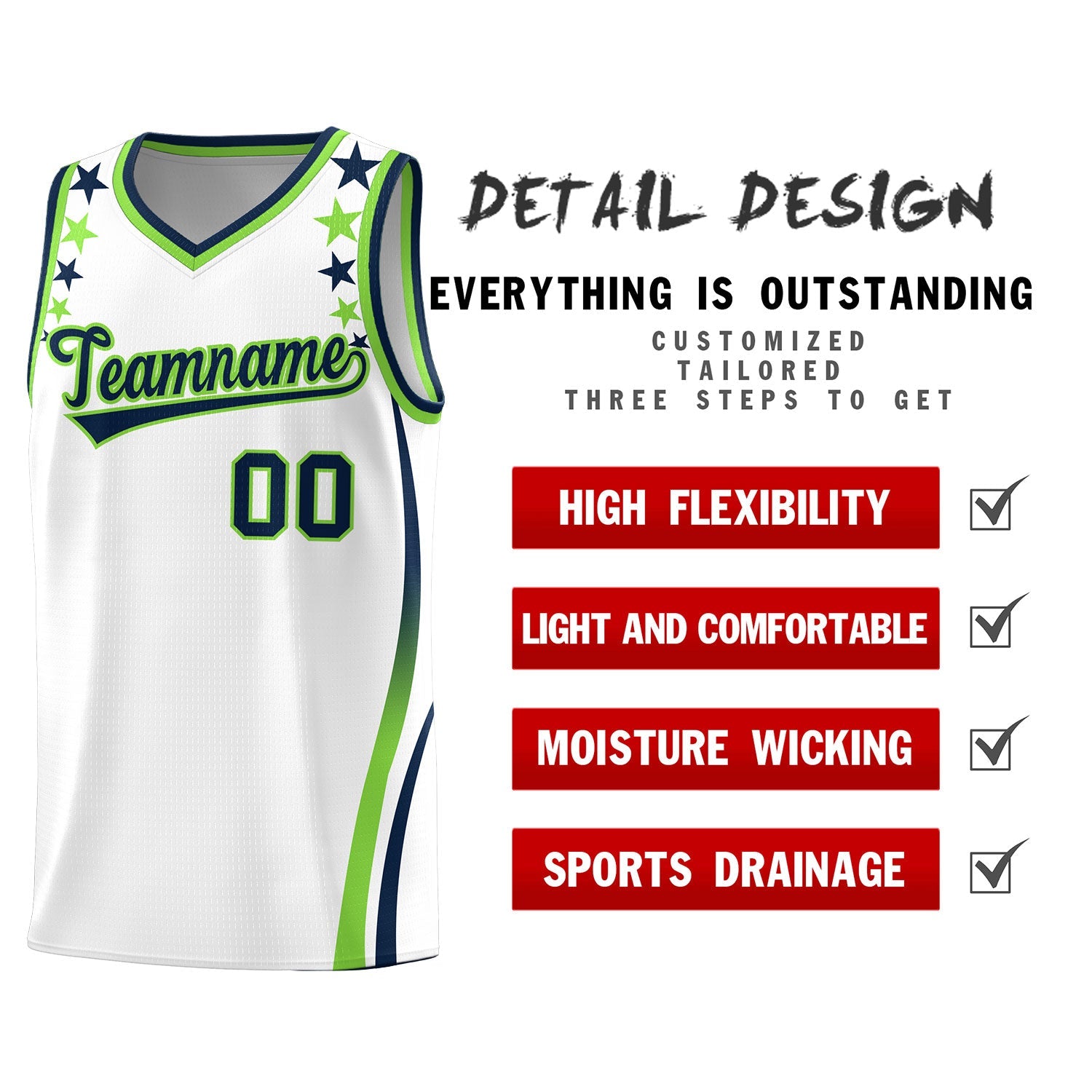 Custom White Shoulders Star Pattern Side Color Block Sports Uniform Basketball Jersey