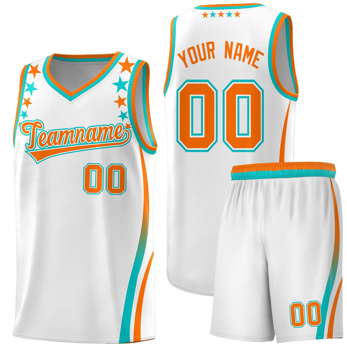 Custom White Shoulders Star Pattern Side Color Block Sports Uniform Basketball Jersey